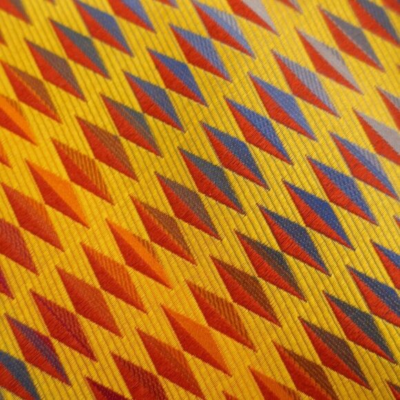 Jacobs Roberts LTD Yellow Red Blue Geometric Woven Silk Tie Wide‎ - Picture 2 of 6